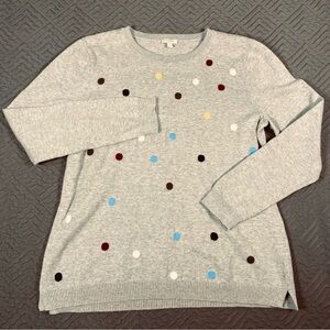 Talbots Gray Cotton Polka Dot Sweater Size Medium